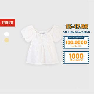 Áo kiểu bé gái cổ vuông tay phồng CANIFA chất liệu 100% cotton 1TO21C004