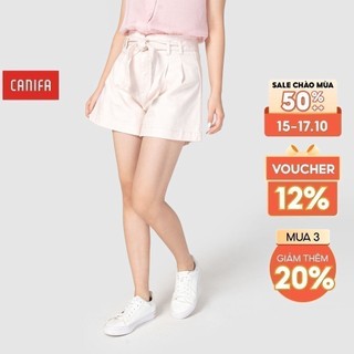 Quần short nữ CANIFA vải cotton trơn màu be xanh tím ống rộng cạp buộc dây trang trí 6BS21C003