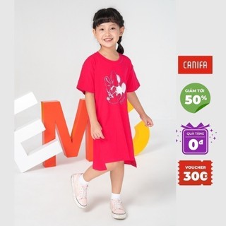 Váy cho bé gái CANIFA cotton Mỹ 100% in hình chuột Mickey cổ tròn tay cộc màu đỏ xám - 1DS21S004