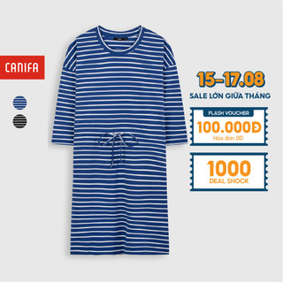 Váy liền kẻ sọc Canifa 6DS20W009 dáng suông có dây rút luồng eo