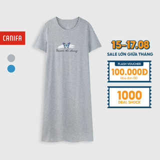 Váy suông nữ CANIFA cotton cổ tròn tay cộc in chữ nhỏ nhiều màu đỏ xanh xám - 6DS21S009