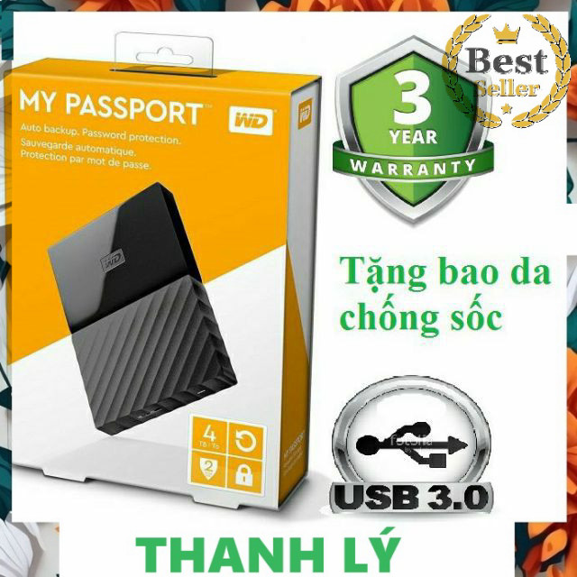 ⭐ ⭐ ⭐  Ổ cứng di động HDD 2.5 inch WD My Passport 3TB chuẩn USB 3.0 WDBYFT0030BBK (New chuẩn Chính H