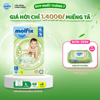 Tã/bỉm dán Molfix Thiên nhiên Super Jumbo L (9kg 13kg) Gói 68 miếng