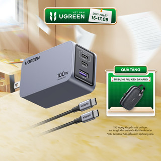 Bộ sạc nhanh ugreen 100w nexode gan pro x757 | 3 cổng sạc usb c/usb a | kèm cáp sạc nhanh type-c 100w 1.5m | bh 18 tháng