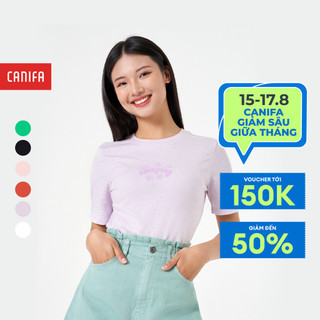 Áo phông nữ canifa áo thun cộc tay chất liệu cotton cổ tròn in hình 6ts23s021