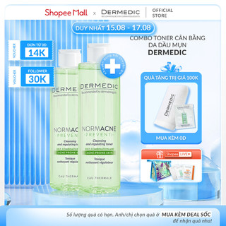 Combo 2 Toner Dermedic da dầu mụn làm dịu se khít lỗ chân lông Normacne Preventi Cleansing & Regulating Skin Toner 200ml