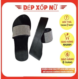 Dép xốp nữ xỏ ngón quai ngang nữ đính đá đế cao su cứng chống trơn trượt cao thấp đa dạng màu đen