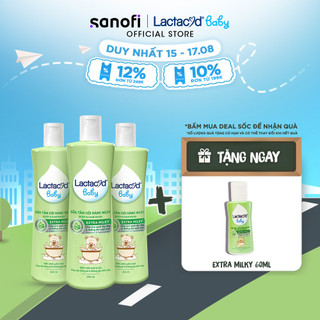 Bộ 3 chai Sữa Tắm Gội Trẻ Em Lactacyd Baby Extra Milky Làm Sạch Dịu Nhẹ và Dưỡng Ẩm Vượt Trội 250ml/chai