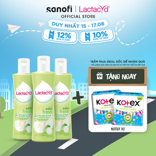 Bộ 3 chai Dung Dịch Vệ Sinh Phụ Nữ Lactacyd Odor Fresh Ngăn Mùi 24H 250ml/chai