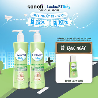 Bộ 2 chai Sữa Tắm Gội Trẻ Em Lactacyd Baby Extra Milky Làm Sạch Dịu Nhẹ và Dưỡng Ẩm Vượt Trội 500ml/chai
