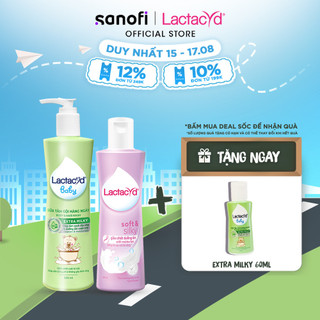 Bộ Dung Dịch Vệ Sinh Phụ Nữ Lactacyd Soft & Silky Dưỡng Ẩm 250ml + Sữa Tắm Gội Trẻ em Lactacyd Milky 500ml