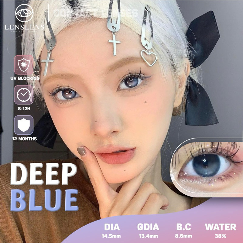 Lens mắt xanh đậm 𝐃𝐄𝐄𝐏 𝐁𝐋𝐔𝐄 cá tính giãn to 14.5mm, cận 0-8, kính áp tròng cận, lens cận xanh dương,