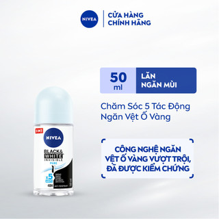 Lăn Ngăn Mùi NIVEA Black&White Ngăn Vệt Ố Vàng Vượt Trội - Thanh Mát Dịu Nhẹ (50 ml) - 82234