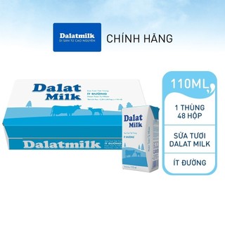 Thùng 48 hộp sữa tươi tiệt trùng Dalatmilk ít đường 110 ml