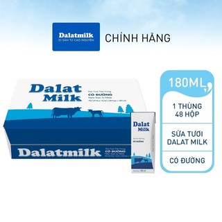 Thùng 48 hộp sữa tươi tiệt trùng Dalatmilk có đường 180 ml