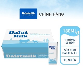Thùng 48 hộp sữa tươi tiệt trùng Dalatmilk vị tự nhiên 180 ml (180 ml x 48)