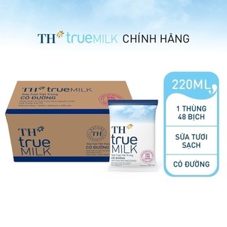 Thùng 48 bịch sữa tươi tiệt trùng TH true MILK có đường 220 ml (220 ml x 48)