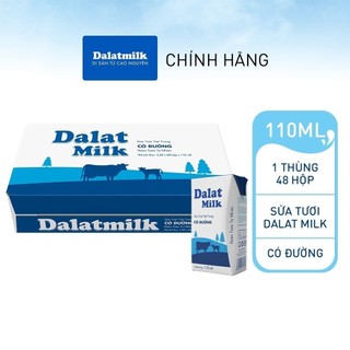 Thùng 48 hộp sữa tươi tiệt trùng Dalatmilk có đường 110 ml (110 ml x 48)