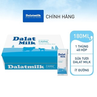 Thùng 48 hộp sữa tươi tiệt trùng Dalatmilk ít đường 180 ml (180 ml x 48)