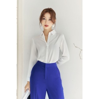 Áo sơ mi trắng nữ gillee lụa ngọc trai kiểu basic công sở