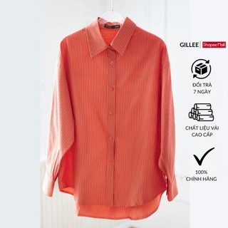 Áo sơ mi kẻ sọc nữ GILLEE sơ mi nữ dáng oversized, sơ mi form rộng vải kate Mỹ cao cấp FAS331