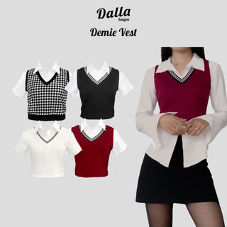 DALLA Áo gile ba lỗ croptop màu trắng - đen - đỏ (GL02) Demie Vest