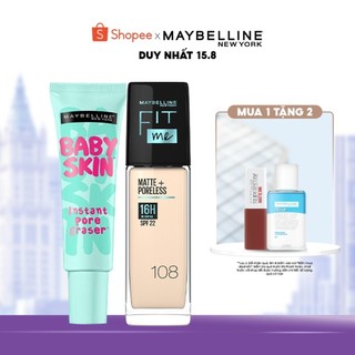 [Bộ trang điểm] Kem nền kiềm dầu chống nắng Fit Me 30ml + Kem lót mịn da Baby Skin 22ml Maybelline New York