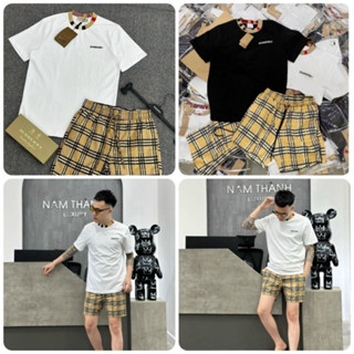  Bộ Quần Áo Nam Nữ BBR Phối Cổ Chun Kẻ Vàng- Bộ Đồ Nam Nữ BBR Phối Caro Ở Cổ Hothit Hè 2024 Chất Liệu Cotton Siêu Mát 