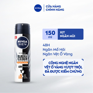 Xịt Ngăn Mùi NIVEA MEN Black&White Ngăn Vệt Ố Vàng Vượt Trội - Hương Mạnh Mẽ (150 ml) - 85388