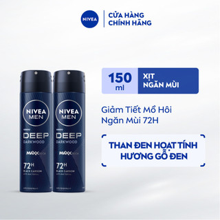 Bộ 2 Xịt Ngăn Mùi NIVEA MEN Deep Than Đen Hương Gỗ Đen (150 ml) - 80027