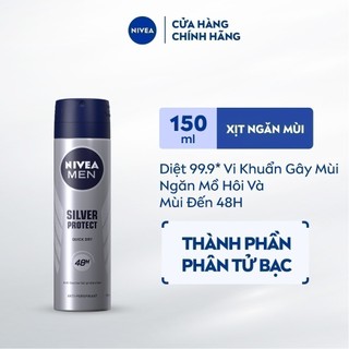 Xịt Ngăn Mùi NIVEA MEN Silver Protect Phân Tử Bạc Ngăn Khuẩn Gây Mùi Vượt Trội (150 ml) - 82959