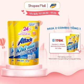 Combo 2 Nước giặt Attack Khử Mùi Extra Matic túi 1.2kg