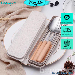 🌏free ship🌎 set 3 thìa dĩa đũa lúa mạch tặng kèm hộp