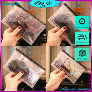 Set 100 dây chun buộc tóc tặng kèm túi zip 🌏free ship🌎 bộ combo 100 dây thun cột tóc