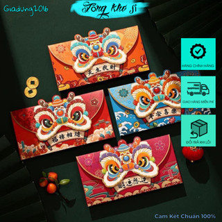 Set 4 lì xì ki lân đỏ mẫu mới 2024