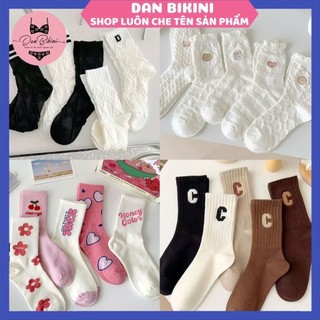 Set 5 đôi tất - tất vớ cotton cổ cao mềm mại cao cấp theo set phong cách hàn quốc, set 5 đôi cổ cao