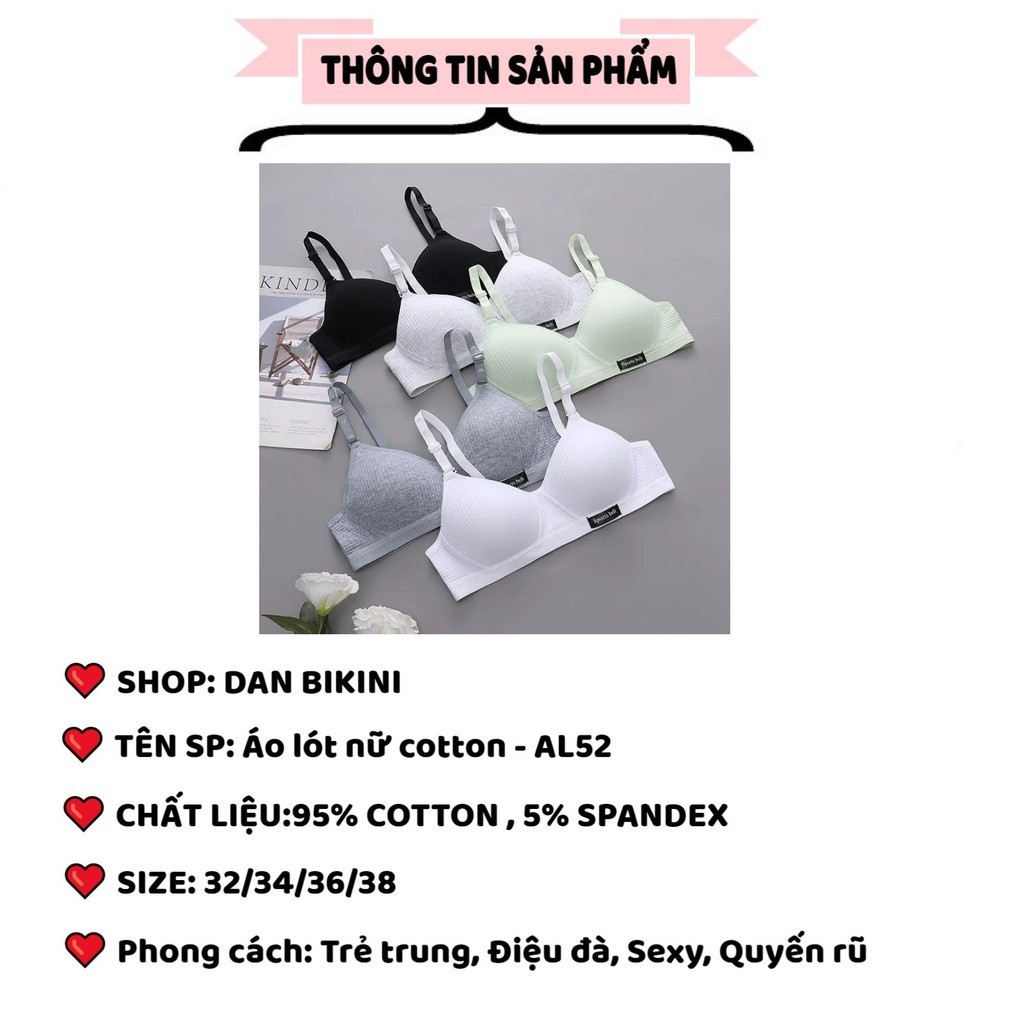 Áo ngực nữ cotton không gọng nâng ngực, áo lót nữ mềm mại thoáng mát al52 tôn vòng 1 gợi cảm | BigBuy360 - bigbuy360.vn