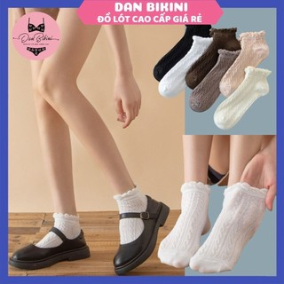 Tất Nữ Đẹp Dệt Kim Cotton Cổ Thấp Bèo Nhún Bánh Bèo Vintage Hàn Quốc Được Chọn Mẫu T21