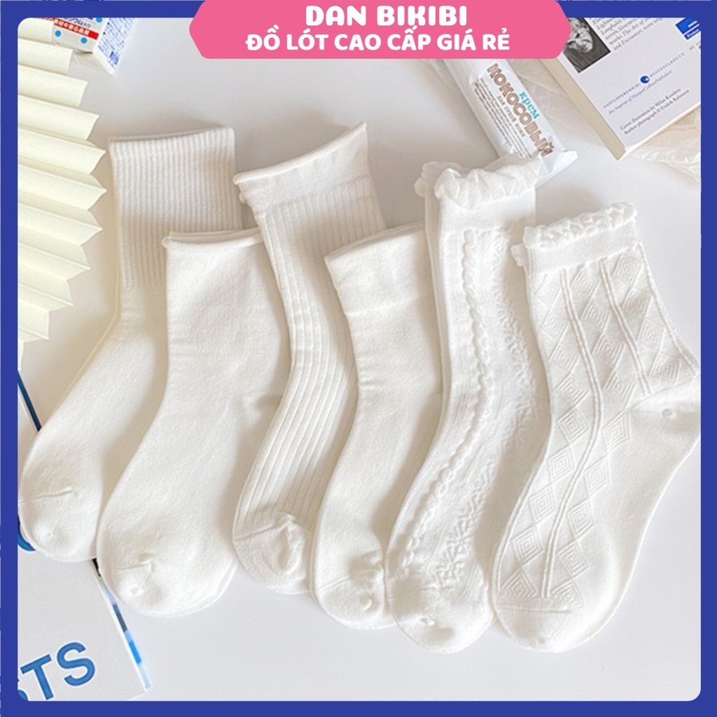 Tất Nữ Cổ cao Đẹp Dệt Kim Trắng Tinh Phong Cách Vintage Hàn Quốc Chất Liệu Cotton Được Chọn Màu Mẫu T16