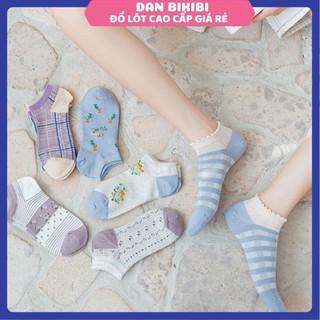 Tất Nữ Cổ Ngắn dệt kim thêu hoạ tiết hoa cotton được chọn màu mẫu CW307