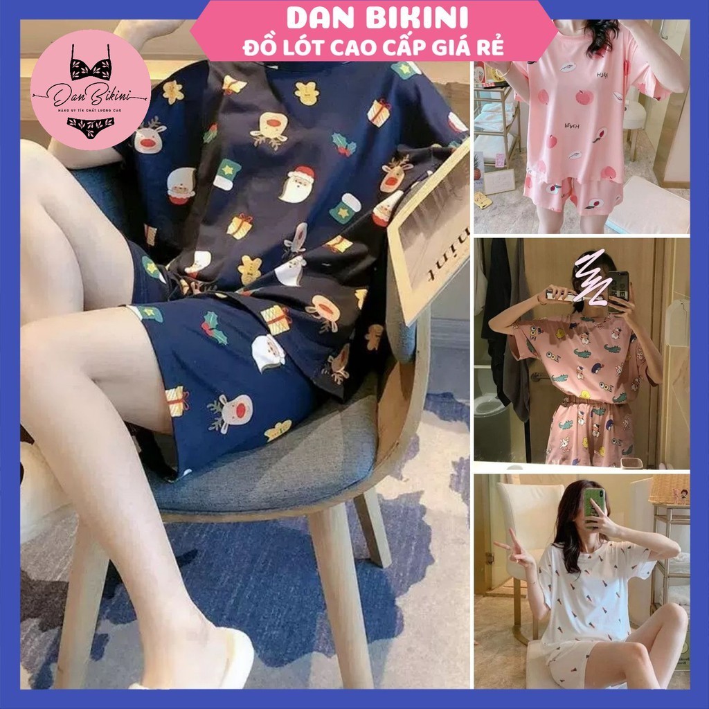 Đồ Bộ Nữ ❤️FREESHIP❤️ Đồ Ngủ Nữ pyjama cộc tay phối hình họa tiết - Quần Áo Ngủ trẻ trung đáng yêu mã QA02