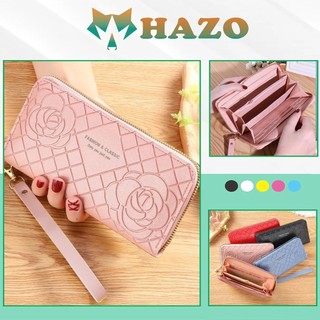 Ví Dài Nữ Cầm Tay Khóa Kéo 490 Dập Vân Bông Hoa Siêu Sang Chảnh - Hazo
