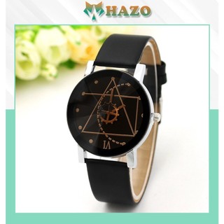 Đồng Hồ Nam Nữ Cặp Đôi Dây Da Thạch Anh Ulzzang 409 Xoắn Tam Giác Cực Hot - Hazo