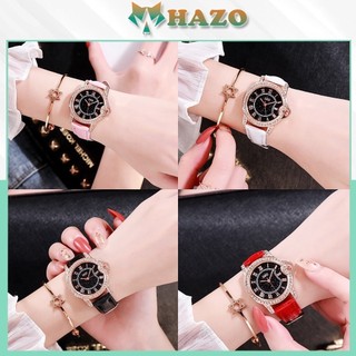 Đồng Hồ Nữ Dây Da Dzg Mặt Tròn Đính Ngọc Nhân Tạo 415 Lyly Sang Chảnh Cực Hot - Hazo