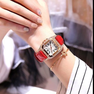 [Cực Đẹp] Đồng Hồ Nữ Dây Da Dzg Quartz Đính Xoàn La Mã Phong Cách Hàn Quốc - Hazo