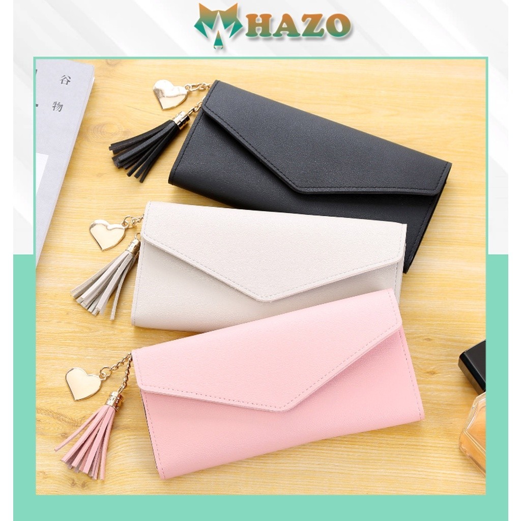 [ Cực Đẹp] Bóp Ví Dài Nữ Cầm Tay Vd137 Khóa Bấm Kết Hợp Tua Phụ Kiện Xinh Xắn - Hazo