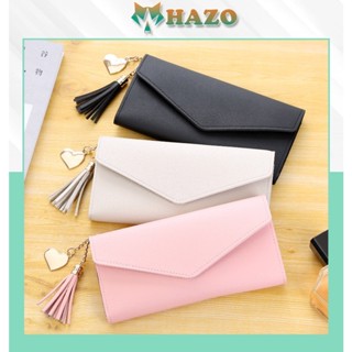 [ Cực Đẹp] Bóp Ví Dài Nữ Cầm Tay Vd137 Khóa Bấm Kết Hợp Tua Phụ Kiện Xinh Xắn - Hazo