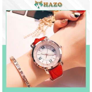 [Giá Sỉ] Đồng Hồ Nữ Dây Da Quart 093 Đá Xoay Thời Trang Cực Đẹp - Hazo