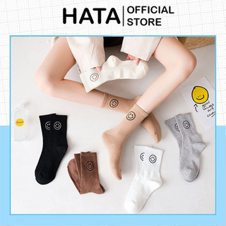 Tất Vớ Unisex Nam Nữ Cổ Cao Thêu Hình Mặt Cười Dễ Thương - Hata24h