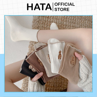Tất - Vớ Nữ Cổ Cao Thêu Hình Gấu Dễ Thương Phong Cách Ulzzang - Hata24h